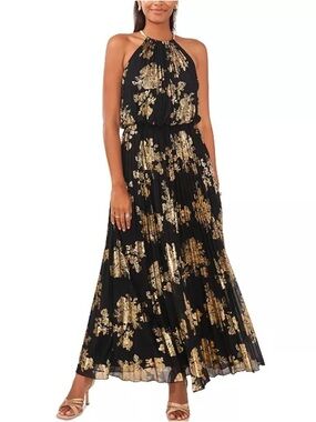MSK Metallic-Print Pleated Blouson Gown Autumn or Winter Wedding Guest Dress